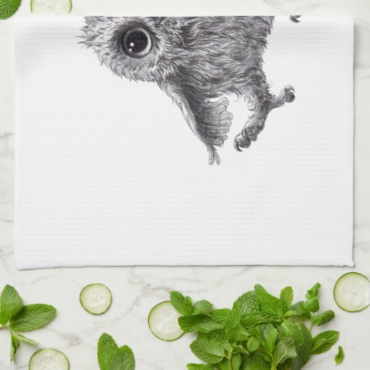 Dancing Owl with Red Feather キッチンタオル (折り畳み)