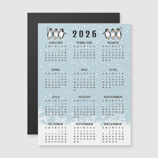 Dancing Penguins 2026 Calendar Magnetic Card (正面/裏面)