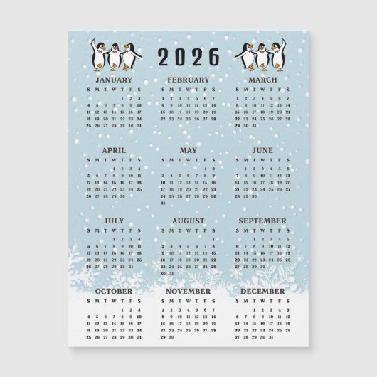 Dancing Penguins 2026 Calendar Magnetic Card (正面)