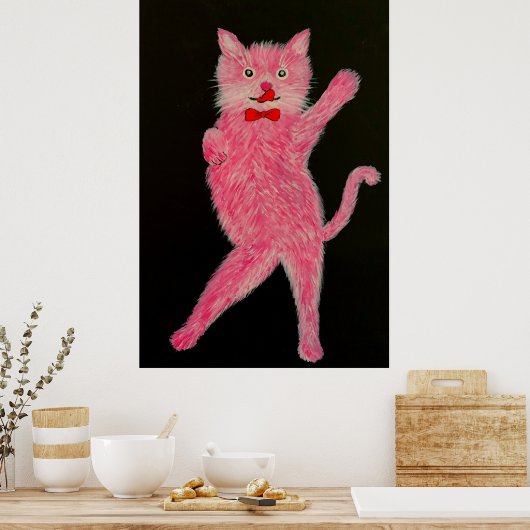 Dancing Pink Cat ポスター (キッチン)
