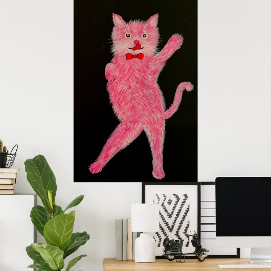 Dancing Pink Cat ポスター (ホームオフィス)