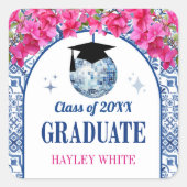 Dancing Queen Disco Ball Graduation Party スクエアシール (正面)