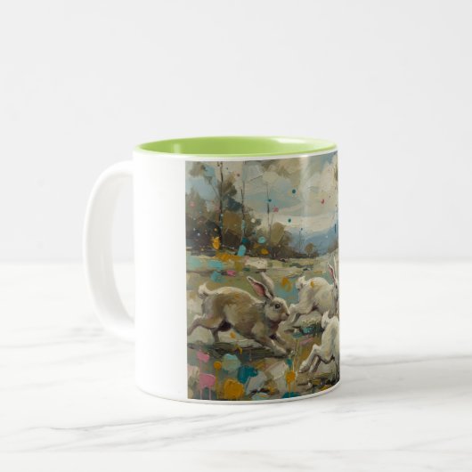 Dancing Rabbits at Dawn ツートーンマグカップ (正面左)