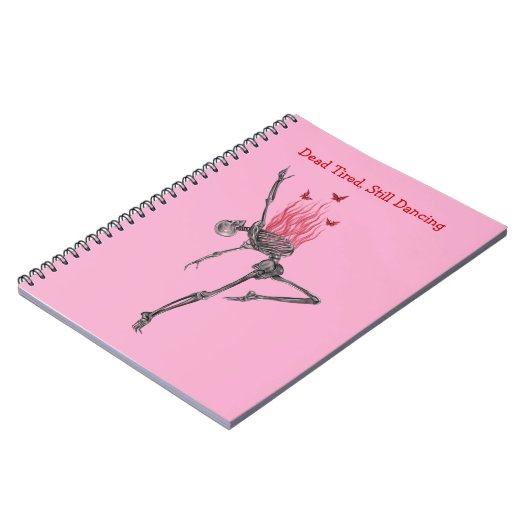 Dancing Red Fire Flames Skeleton Illustration Pink ノートブック (左側)