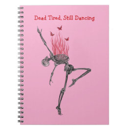 Dancing Red Fire Flames Skeleton Illustration Pink ノートブック