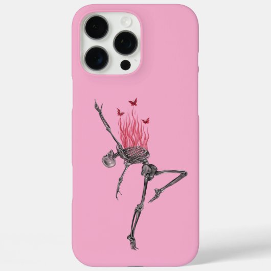 Dancing Red Fire Flames Skeleton Illustration Pink Case-Mate iPhoneケース (裏面)