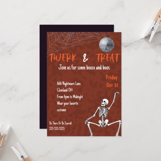 Dancing Skeleton Adult Halloween Party  招待状 (正面/裏面インサイチュ)
