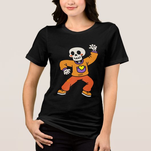 Dancing Skeleton Funny Halloween Skull T-Shirt トライブレンドＴシャツ (正面)