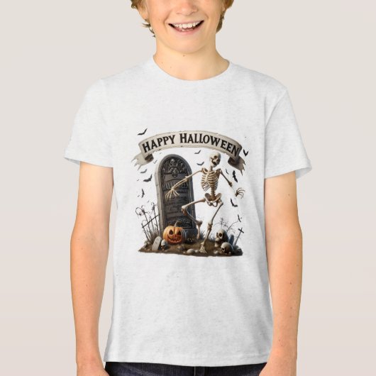 Dancing Skeleton Halloween Design トライブレンドTシャツ (正面)