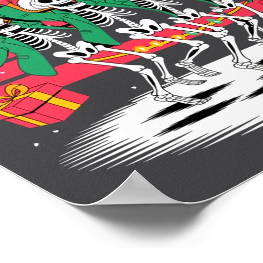 Dancing Skeletons With Santa Hats Christmas Lights ポスター (角)