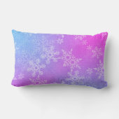 Dancing  Snowflakes Pink Blue Pillow ランバークッション (裏面)
