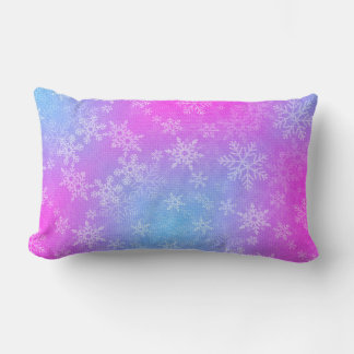 Dancing  Snowflakes Pink Blue Pillow ランバークッション