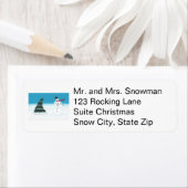Dancing Snowman and Tree Christmas Address Labels ラベル (インサイチュ)