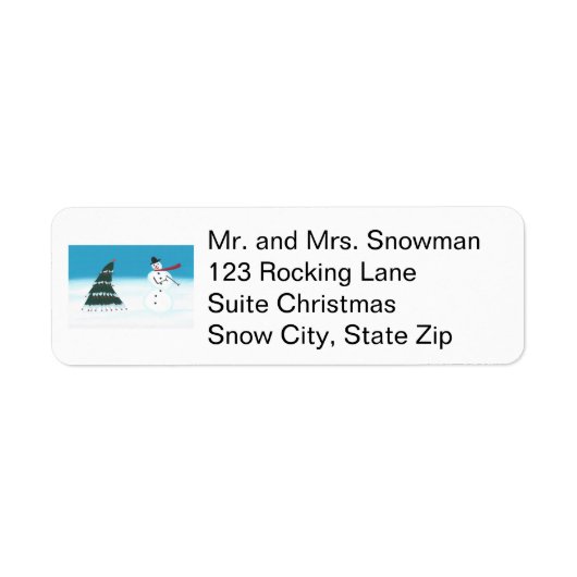 Dancing Snowman and Tree Christmas Address Labels ラベル (正面)