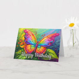 Dancing Springtime Butterfly Art Happy Birthday カード