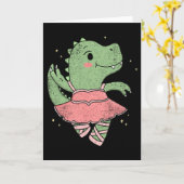 Dancing T-rex Dinosaur Llerina For Llet Dancer Vin カード (黄色い花)