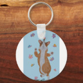Dancing Welsh Corgi with Butterflies キーホルダー (正面)