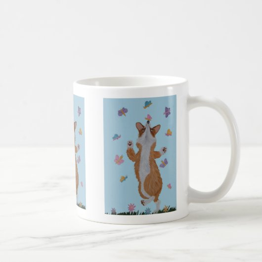 Dancing Welsh Corgi with Butterflies コーヒーマグカップ (右)