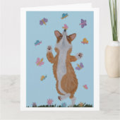 Dancing Welsh Corgi with Butterflies サンキューカード (正面)