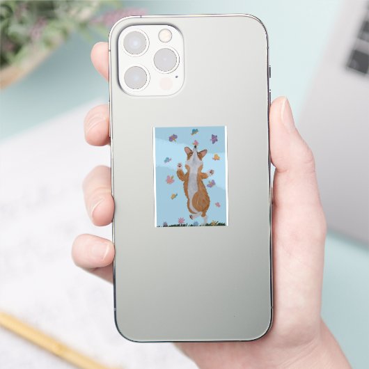 Dancing  Welsh Corgi with Butterflies シール (スマートフォン)