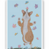 Dancing  Welsh Corgi with Butterflies シール (正面)