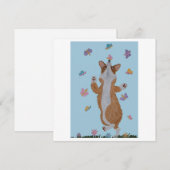 Dancing Welsh Corgi with Butterflies 招待状 (正面/裏面)