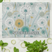 Dandelionお洒落 – 黄色、白、ティール(緑がかった色) キッチンタオル (折り畳み)