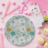 Dandelionお洒落 – 黄色、白、ティール（緑がかった色） ペーパープレート (パーティー)