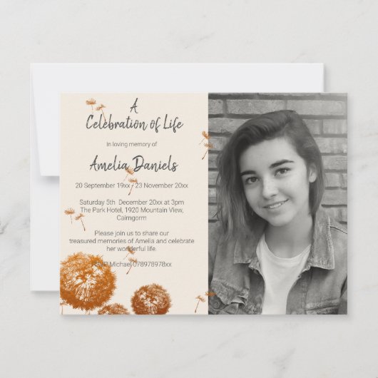 Dandelionかわいらしライフカードの写真お祝い 招待状 (正面)