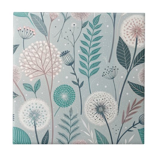 Dandelionとお洒落フローラフォークアートシームレス(2) タイル (正面)