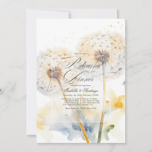 Dandelionの結婚リハーサルのディナーQRコード 招待状 (正面)