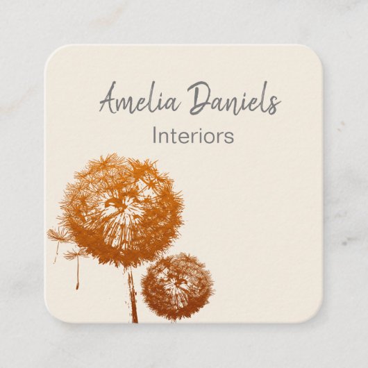 Dandelionエレガント時計オンクリームビジネスカード スクエア名刺 (正面)