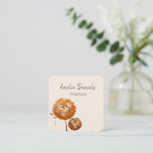 Dandelionエレガント時計オンクリームビジネスカード スクエア名刺 (スタンド正面)