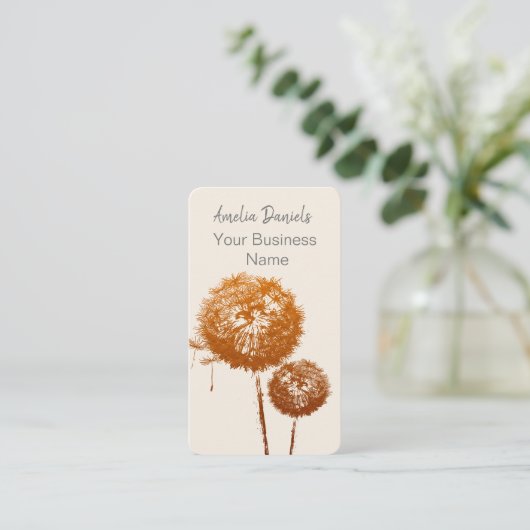Dandelionエレガント時計オンクリームビジネスカード 名刺 (スタンド正面)