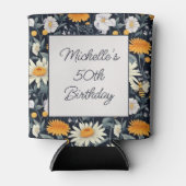 Dandelionデイジーネイビーブルー誕生日名写真 缶クーラー (正面)