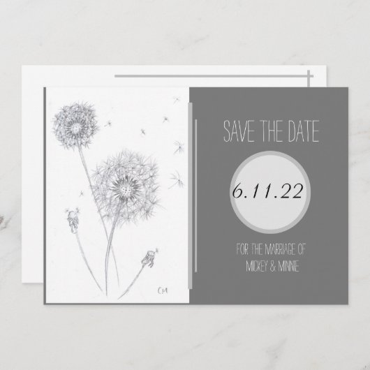 Dandelionフラット日付カードを保存 セーブザデート (正面/裏面)