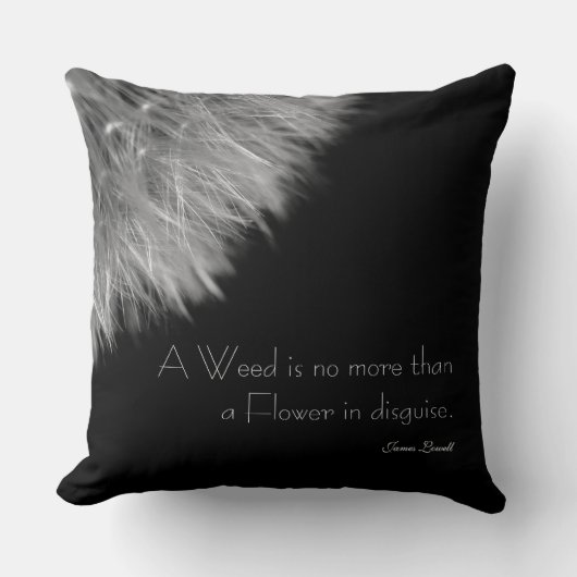 Dandelionブラック&ホワイトと引用文 クッション (正面)