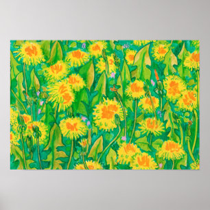 Dandelion Bloom Summer Flowers Floral Green Yellow ポスター