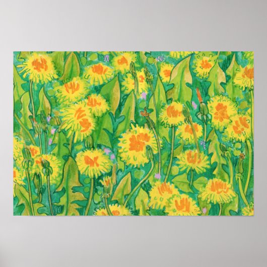 Dandelion Bloom Summer Flowers Floral Green Yellow ポスター (正面)