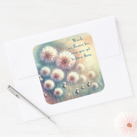 Dandelion Blowball & Quote スクエアシール (封筒)