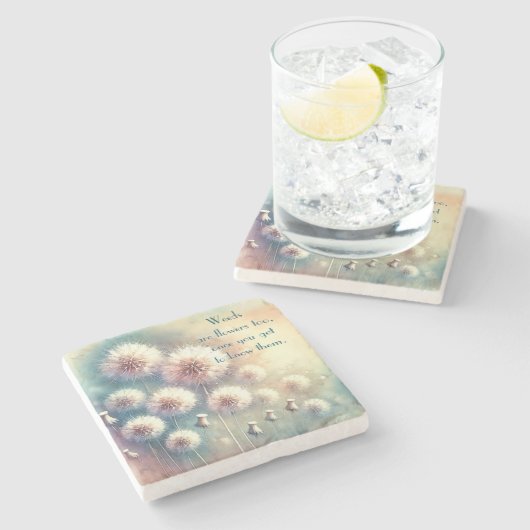 Dandelion Blowball & Quote	 ストーンコースター (横)