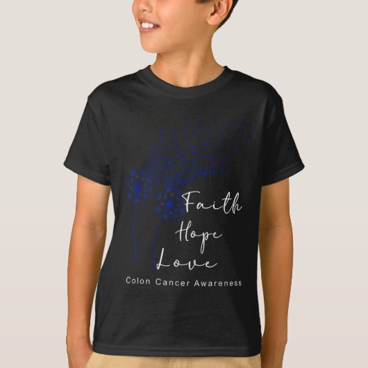 Dandelion Blue Ribbon Faith Hope Love Colon Cancer Tシャツ (正面)