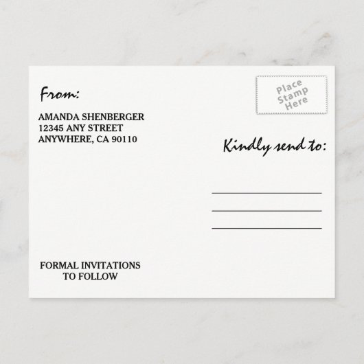 Dandelion Chalkboard国日付カードを保存 案内ポストカード (裏面)