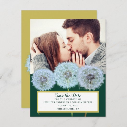 Dandelion、Dandelion時計の写真Save the Date 招待状 (正面/裏面)