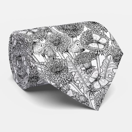 Dandelion meadow in black and white ネクタイ (ロール)