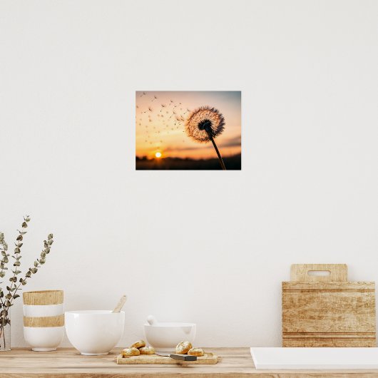 Dandelion seed head blowing ポスター (キッチン)