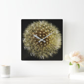 Dandelion Seedheadホワイトスクリプトローマンwccn スクエア壁時計 (ホーム)