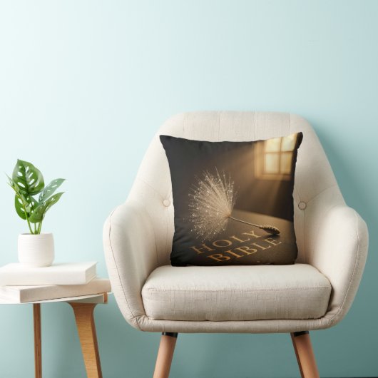 Dandelion Seedling with Water Droplets on a Bible  クッション (椅子)