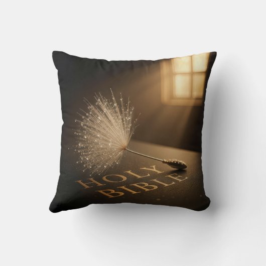 Dandelion Seedling with Water Droplets on a Bible  クッション (裏面)