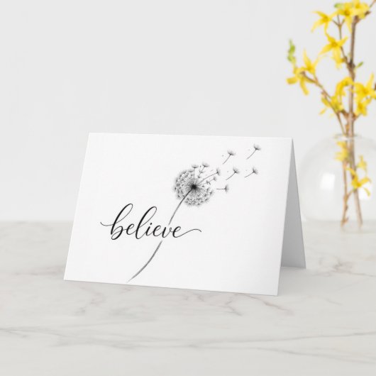 Dandelion Seedlings with Believe Text カード (黄色い花)